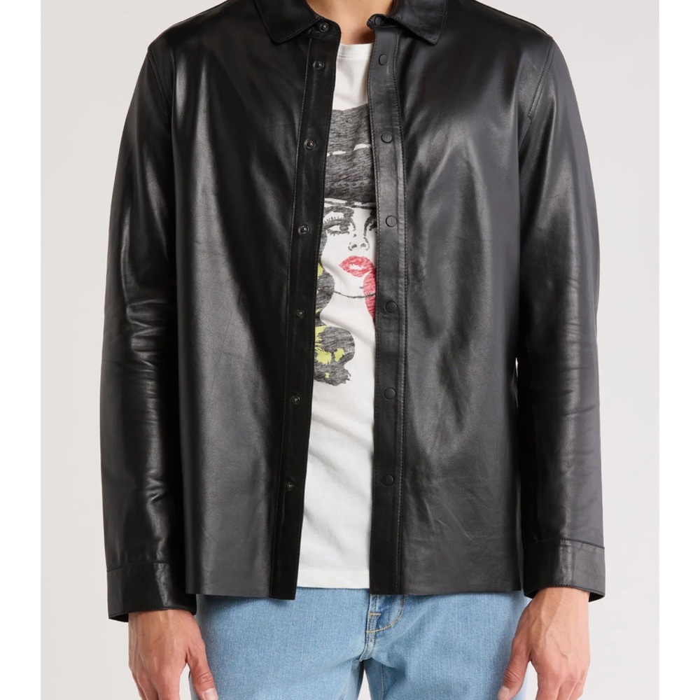 John Varvatos Black Leather Shirt Jacket